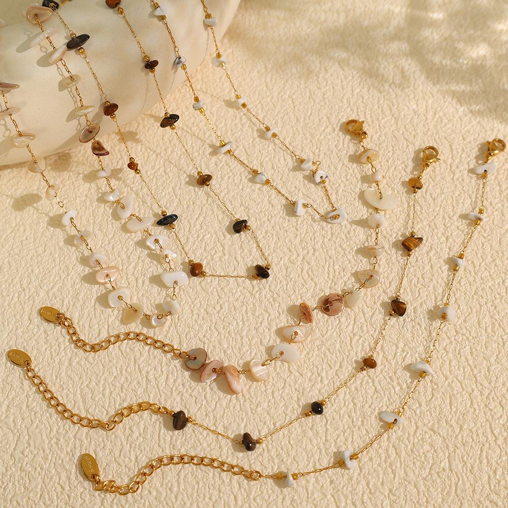 Colorful gravel boho style necklace bracelet irregular jewelry set for women