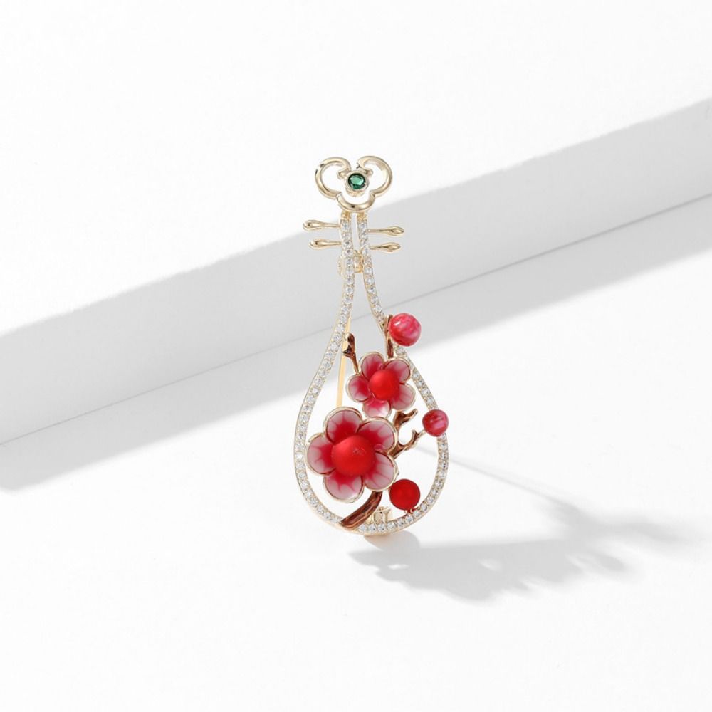 Crystal Plum Brooch Plum Blossom Pipa Crystal Plum Lapel Pins Blossom Pipa Women Brooch  Party