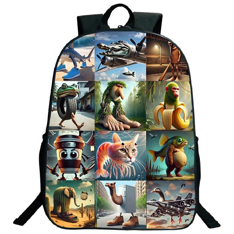 Funny Italian Brainrot Printed Backpack for Boys Girls Cappuccino Assassino Schoolbag Kids Bookbag Italian Brainrot Bags Mochila