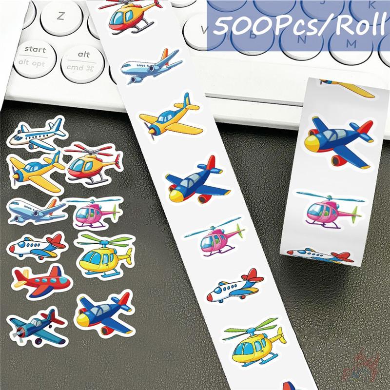500Pcs/Roll Cartoon Airplanes Kids Rewards Stickers - DIY Scrapbooks Album Decor Sealing Label Decals