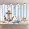 2D Nautical Anchor Backdrop with Sailboat, Shells and Fishing Net Photography Background