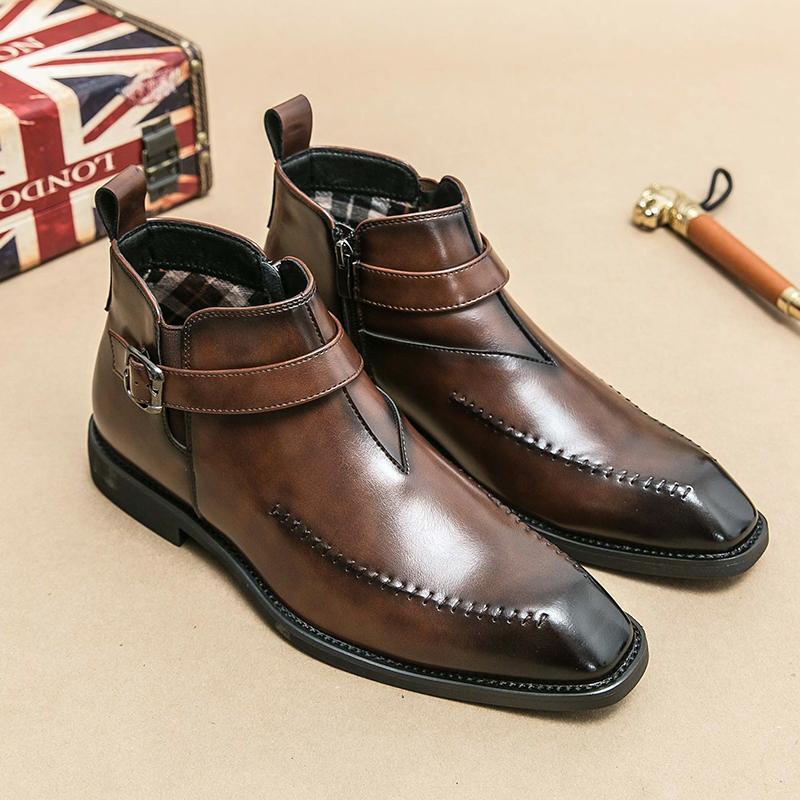 Classic Chelsea Boots Men Formal Leather Ankle Boots Men Casual Business Leather Shoes For Men Social Party Office Boots Men 38 коричневый