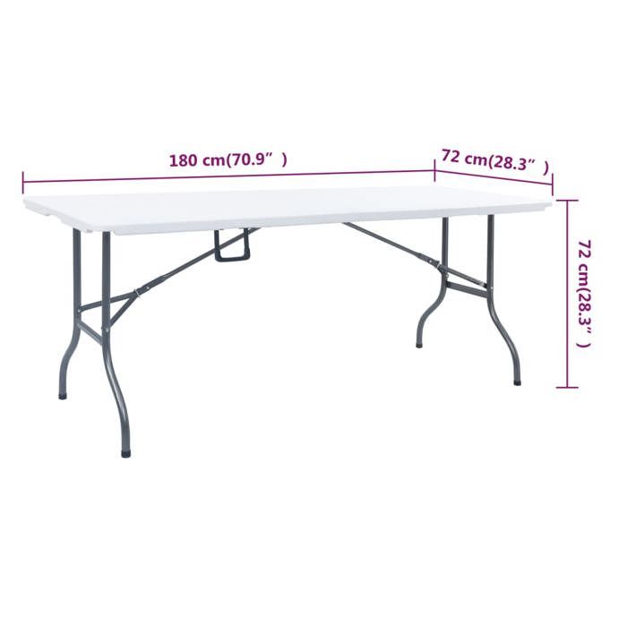 VidaXL Table pliable de jardin avec 2 bancs 180 cm Acier et PEHD Blanc