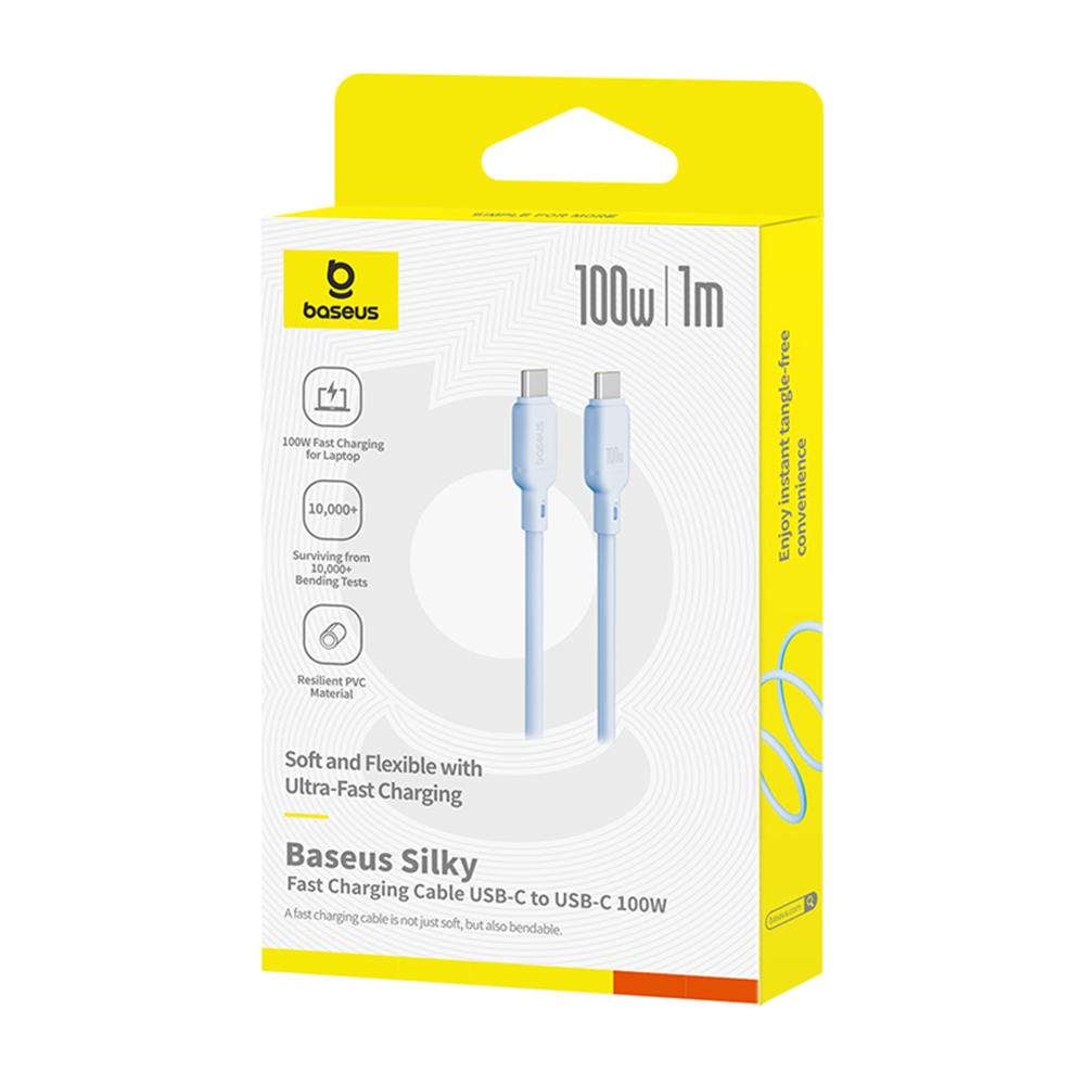 BASEUS Silky PD 100W Fast Charging Cable Soft PVC USB-C to USB-C Data Cord,Length: 1m