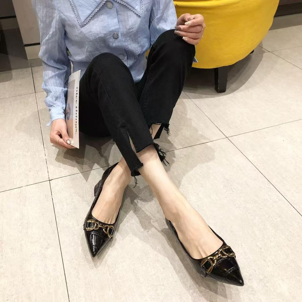 Fashion Shoes For Women 2025 Formal Pointed Toe Ladies Summer Footwear Black Luxury Leather Casual Low Heel Elegant Korean Style