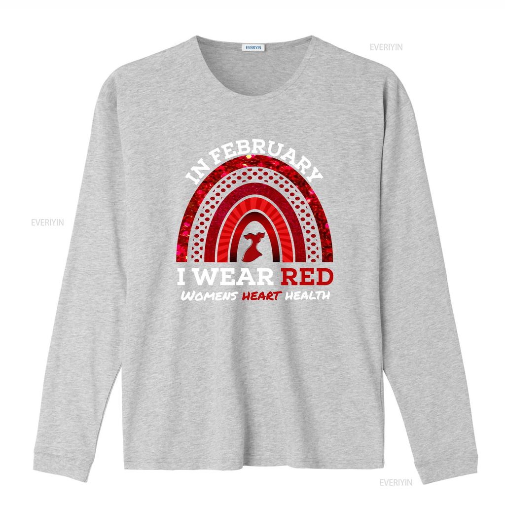 In February I Wear Red T Shirt We Womens Heart Health Ribbon Disease Awareness For Her Vintage Washed Versatile Comfortable