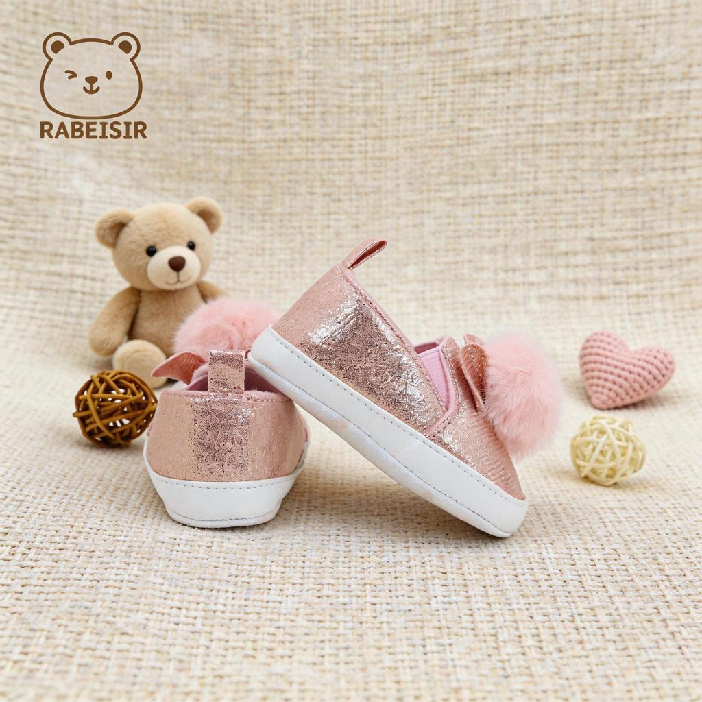 Pom-Pom Baby First Walker Shoes - Non-Slip Toddler Floor Shoes with Rabbit Design for Spring and Autumn