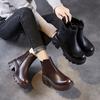 Short Boots Women's Fall/winter Leather Shoes, Retro Round Toe, Thick Heel, Thick Sole Shoes