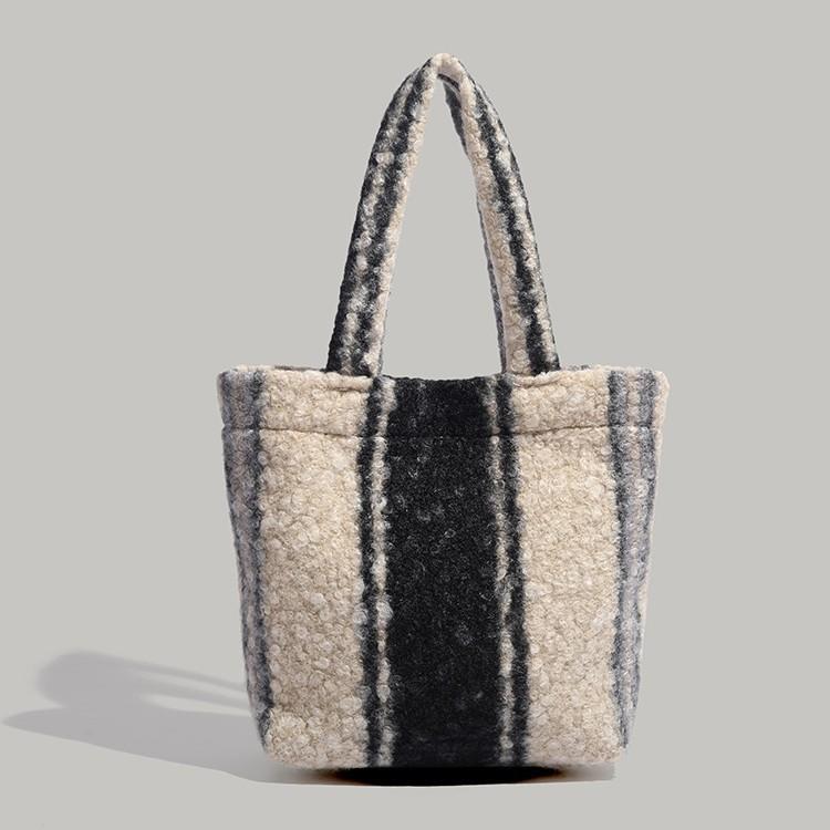 Autumn Winter New Cute Loop Woolen Handbag Portable Storage Small Square Bag Lunch Bag Handheld Bag Plush