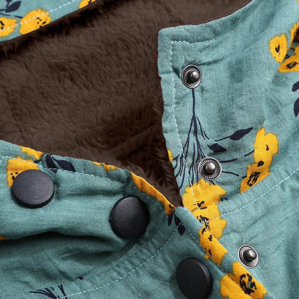 Kvinners vintervarme yttertøy med blomstertrykk Hettelommer Vintage oversize kåper