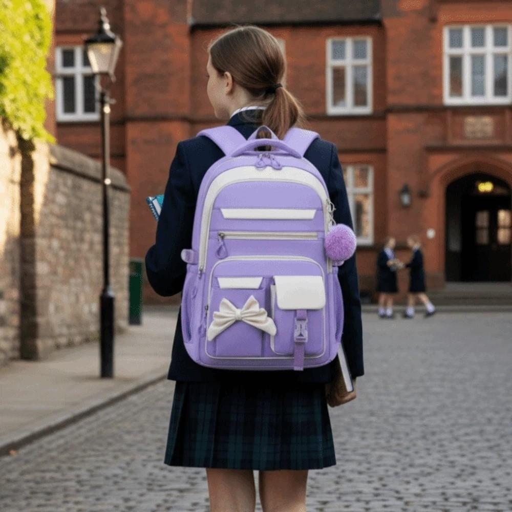 Zaino a tre pezzi per la scuola Zaino casual per studenti Zaino in nylon leggero con fiocco Quotidiano