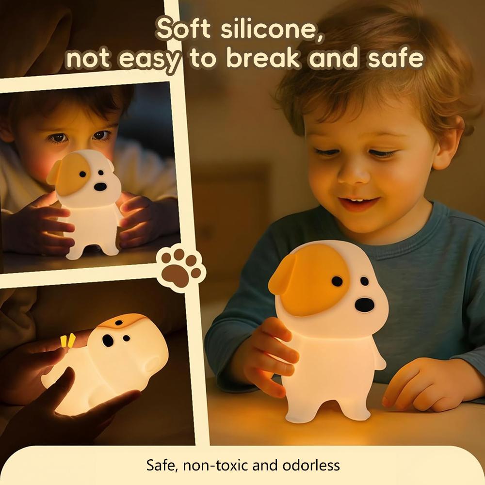Cute Dog Night Light for Kids Rechargeable Squishy Dimmable 7 Colors Nightlight Silicone Puppy Sleeping Lamp For Christmas Gift