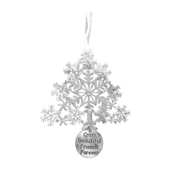 Christmas Friendship Charm Gift Metal Hanging Snowflake/Star/Round/Snowman Shaped Decoration with Blessing