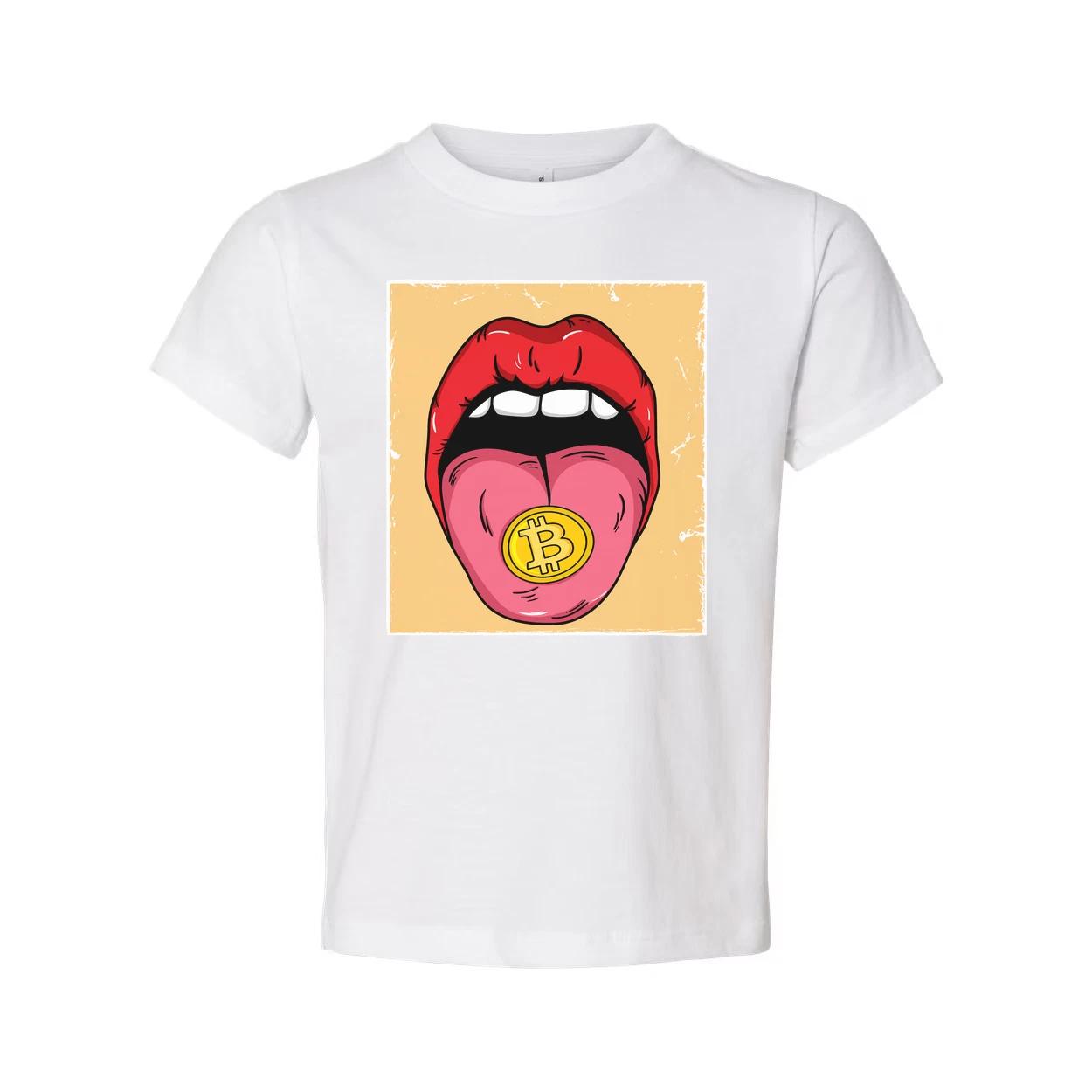 Crypto Bitcoin Tongue Graphic Tee for Unisex Adults S