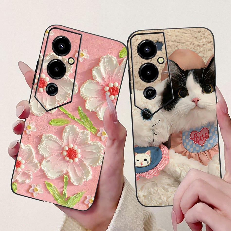 Für Tecno Pova 4 Pro Pova4 Elegantes Blumiges Katzen Handyhülle Für Tecno Pova 4 4Pro LG8n LG7n Klare TPU Silikon Weiche Hüllen Stoßfänger