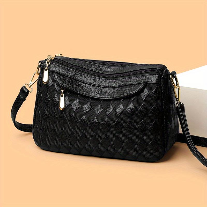 Stylish Diamond Quilted Crossbody Bag with Gold-Tone Zippers Elegant Purse for Women