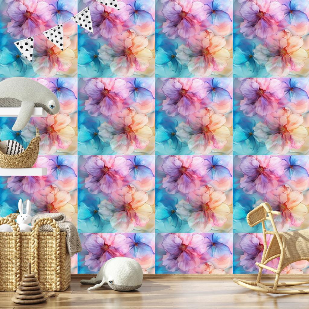 Wallpaper Ink blue, turquoise, purple and powder pink 50x1000