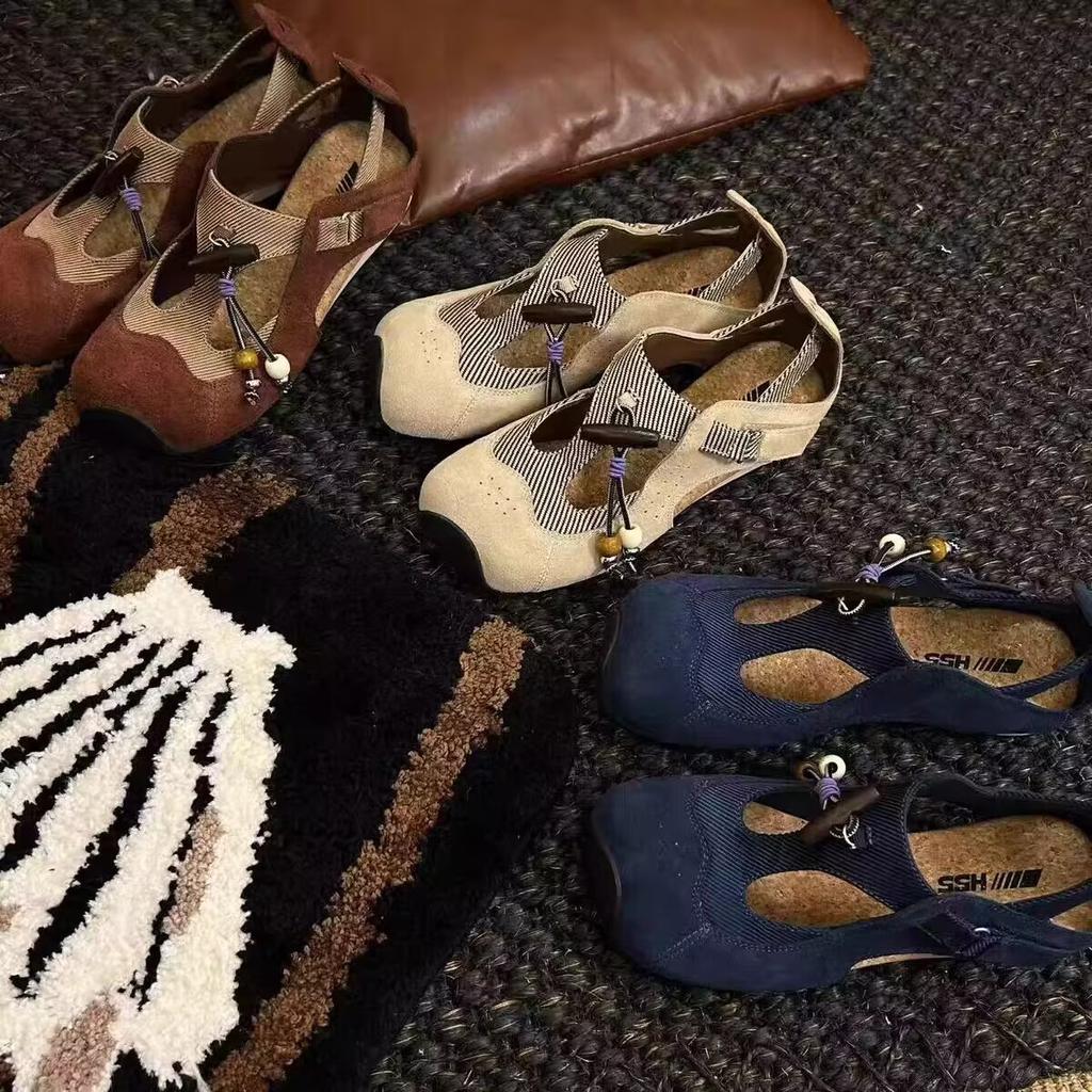 Blue Cabinet Women's Shoes Ethnic Style Wooden Tone Moral Training 2025 Sandals 3cm Niche Mary Jane Square Head Casual Shoes