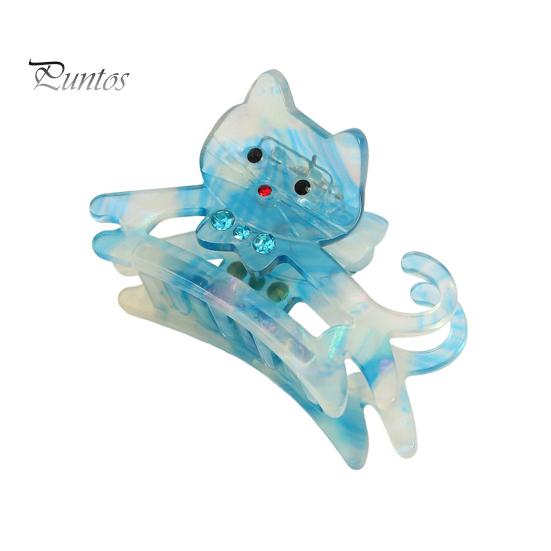 

Женская заколка для волос в форме кошки, блестящие стразы, инкрустированные противоскользящие зубцы, задняя часть головы акулы, зажим для волос синий