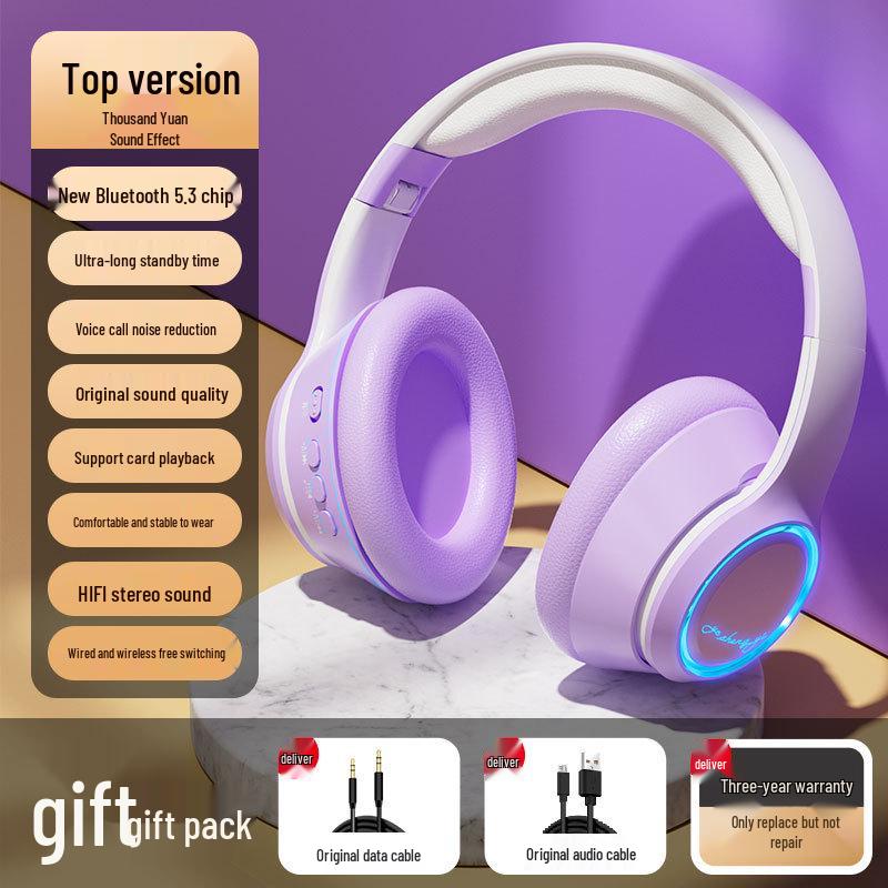 Gradient Color Head-Mounted Bluetooth Headphones with Lights - In Stock Bestseller