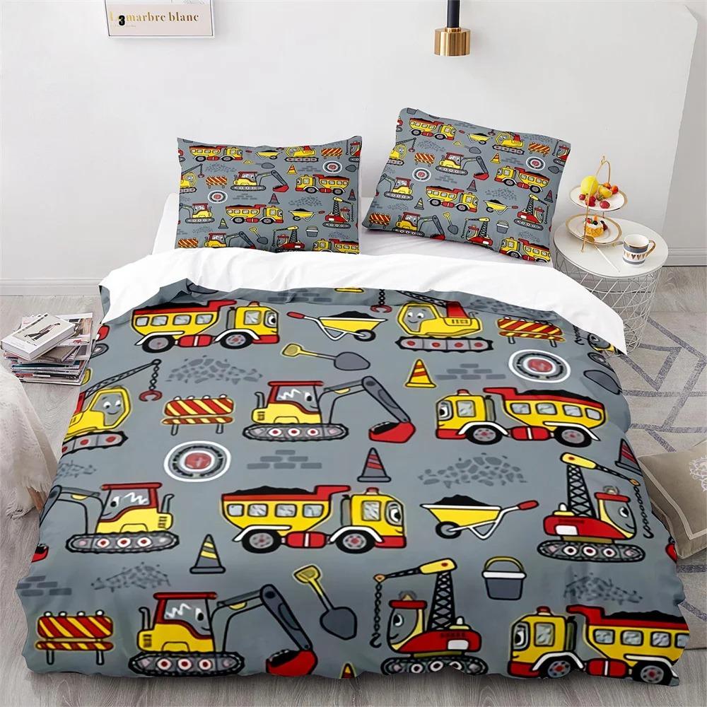 Excavator Duvet Cover Set King Queen Full Size Polyester Bedding Set Kids' Boys Girls Comforter Cover Engineering Vehicle