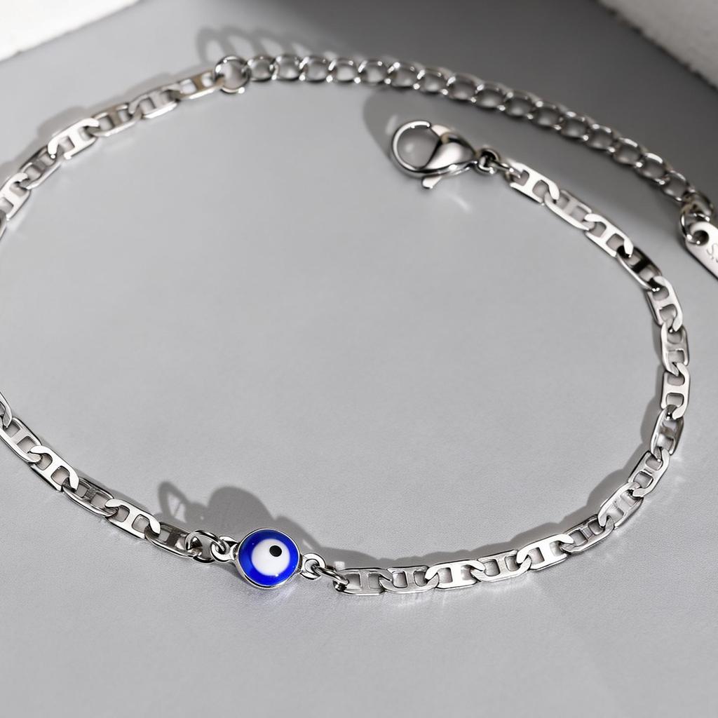Damen Türkei Böser Blick Armband Edelstahl Silber Farbe Kette Mode Blaues Auge Amulett Schmuck