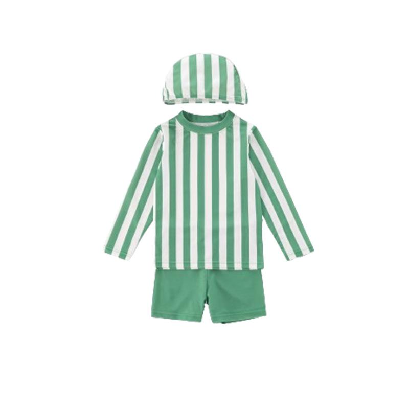 Korean Style Boys' Striped Long-Sleeve Quick-Dry Swimsuit