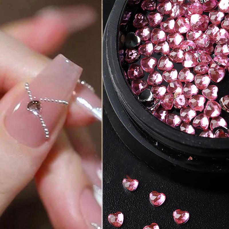 Four Color 1Box Mini Heart-Shaped Nail Jewelry Flatback Nail Charms Nail Art Accessory Gold Silver Manicure Bead