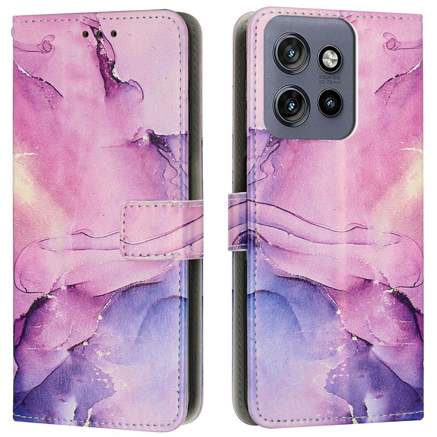 

Чехол-подставка для Motorola Moto S50 5G/Edge 50 Neo 5G/ThinkPhone 25 5G с мраморным узором из искусственной кожи, чехол-кошелек для телефона Purple