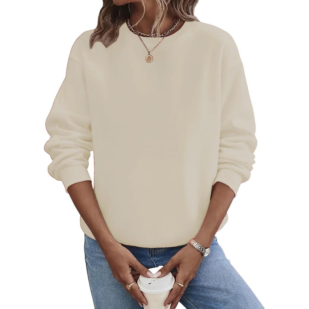 Women's Loose Long Sleeved Pullover Round Neck Large Solid Color Hoodie