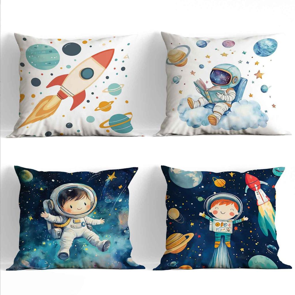 Rocket And Planet Patterns Digital Printing Pillow Cover Short Plush Suitable Living Rooms Bedrooms Sofas Throw Cushion Cover