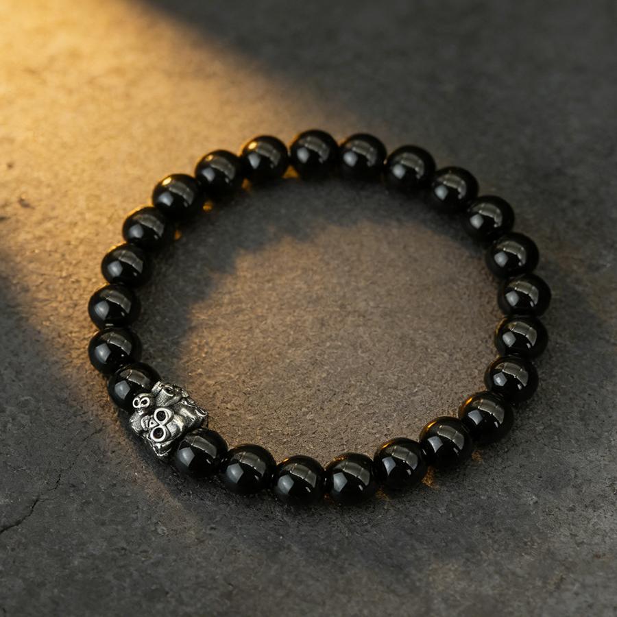 Noter New Gothic Skull Bracelet For Men Stainless Steel Metal 8mm Lava Howlite Obsidian Strand Braslet Sports Wrist Accessories