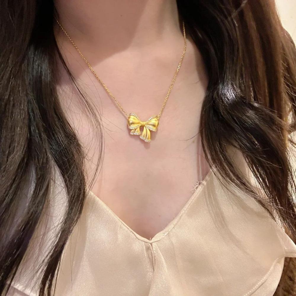 French Vintage Bow Necklace Pendant Luxury Diamond Butterfly Earrings Jewelry Set for Women