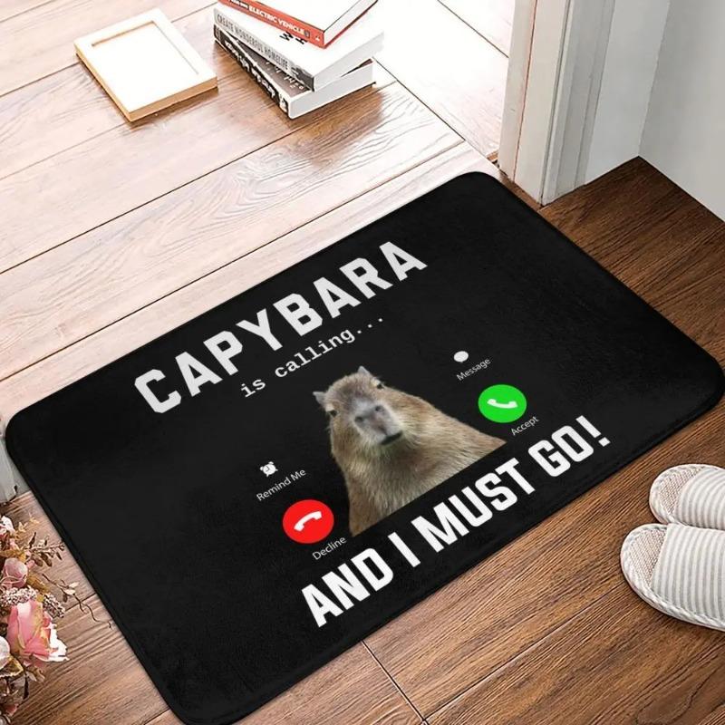 Adorable Capybara Themed Door Mat Anti-slip Entrance Rug with Boba Drinking Animal Pattern for Unique Home Decoration
