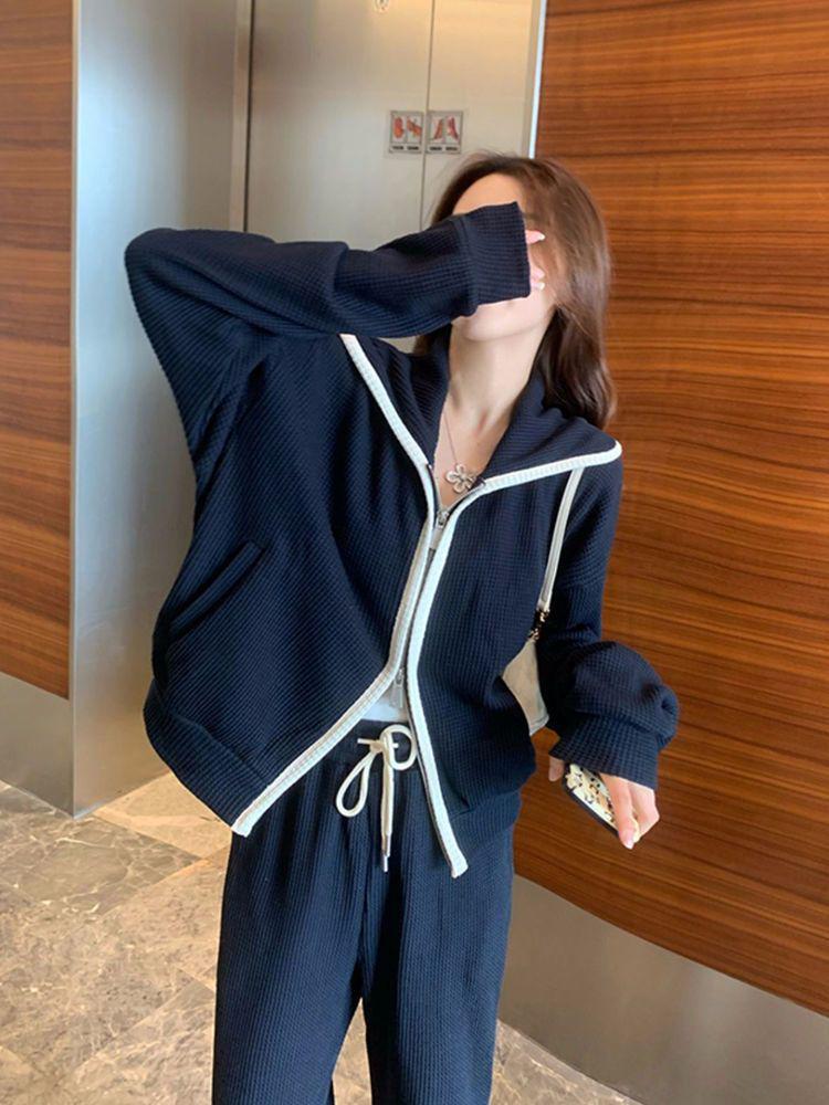 Korean Style Women's Casual Autumn Two-Piece Set: Trendy Loose-Fit Running Suit