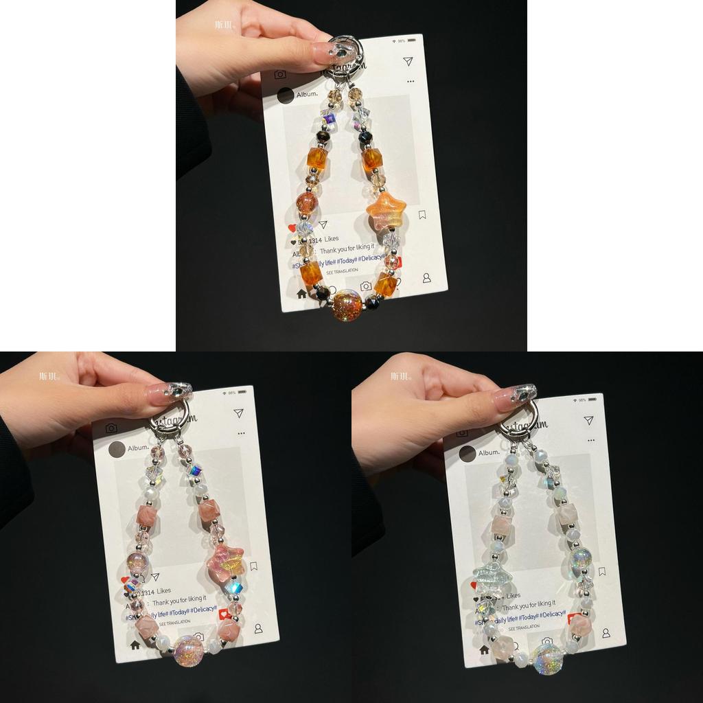 Pvc Starry Sky Beaded Phone Chain With Adjustable Wrist Strap For Women And Men