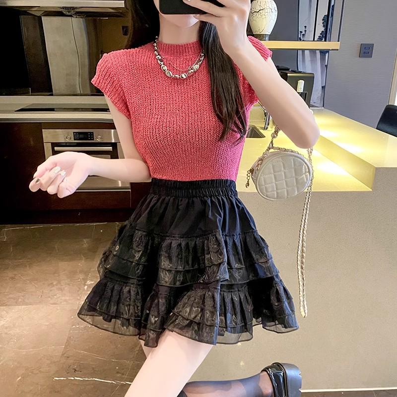 White Lace High-Waist A-Line Midi Skirt - Women's Spring/Autumn Korean Style