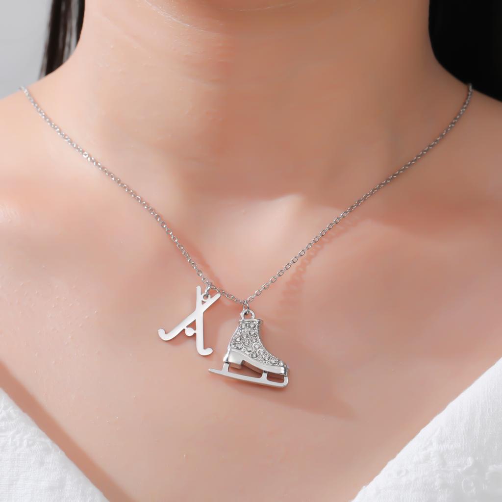 My Shape Colorful Rhinestone Ice Skate Shoes Pendant Necklace Hockey Charm Chains For Women Sports Fan Birthday Jewelry Gift