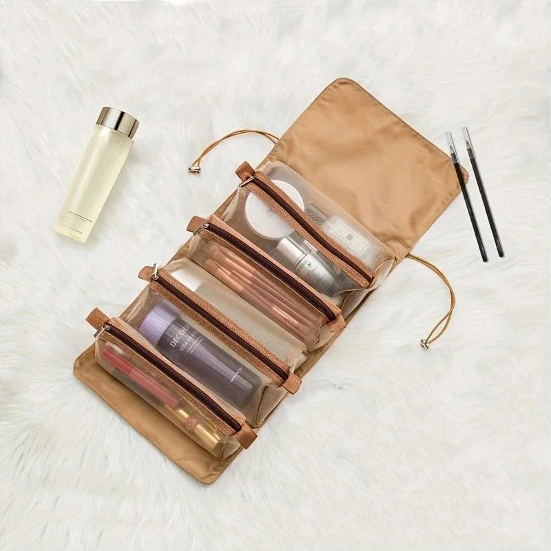 4 in 1 Abnehmbare Make-up-Tasche Damen Reißverschluss Mesh Große Kapazität Kosmetiktasche Faltbar Tragbar Reise Wasch-Aufbewahrungstasche