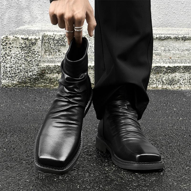 Fashion High Quality Ankle Boots Men Leather Winter Vintage Soft Leather High Top British Style Zipper Wedding Dress Business Mens Boots