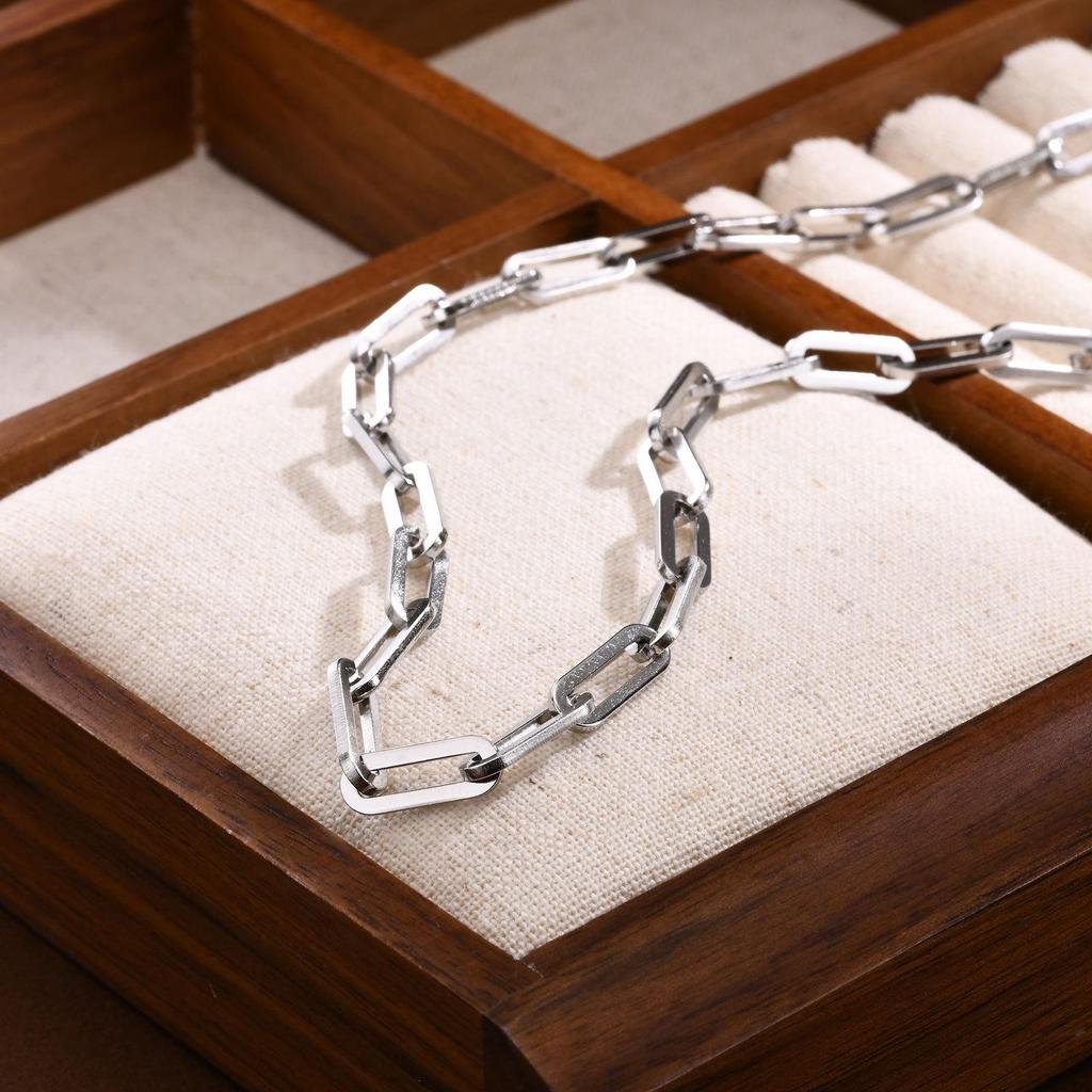 18K Gold Women's Stainless Steel Rectangular Link Chain Necklace - European & American Style Jewelry 1822.