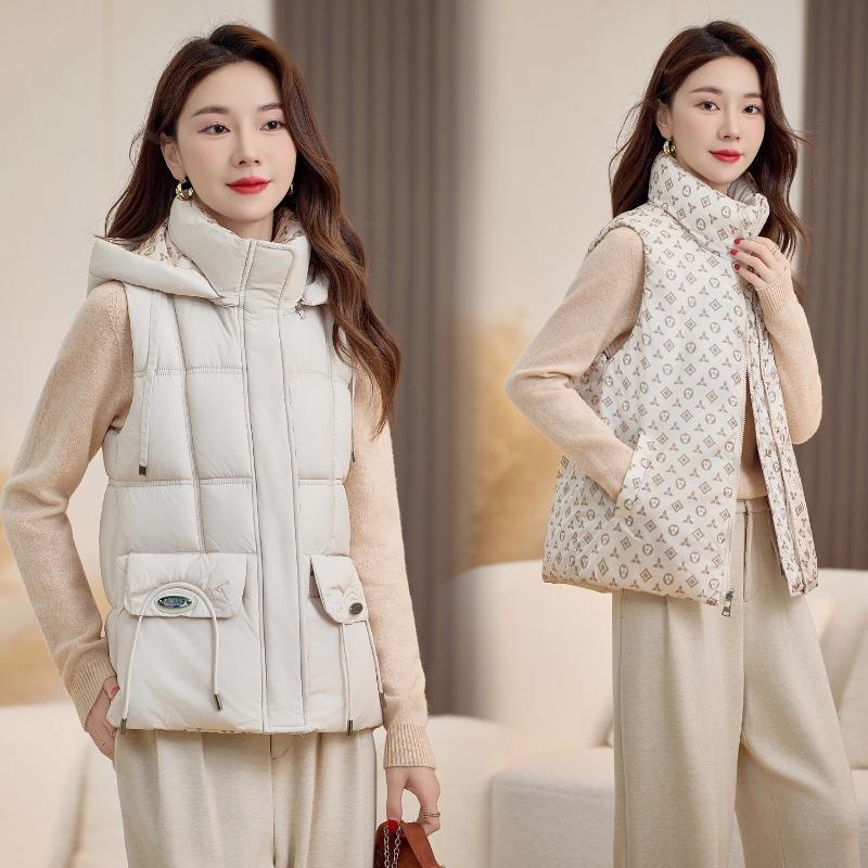 

Autumn and winter new down cotton vest women s hooded warm wear thick sleeveless cotton vest jacket vest vest M