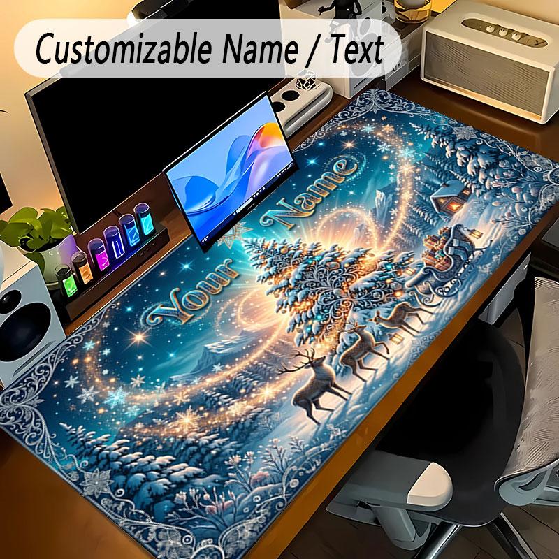 Winter Theme Personalized Mouse Pad Custom Name Text Non Slip Desk Pad For Laptop Office Desktop