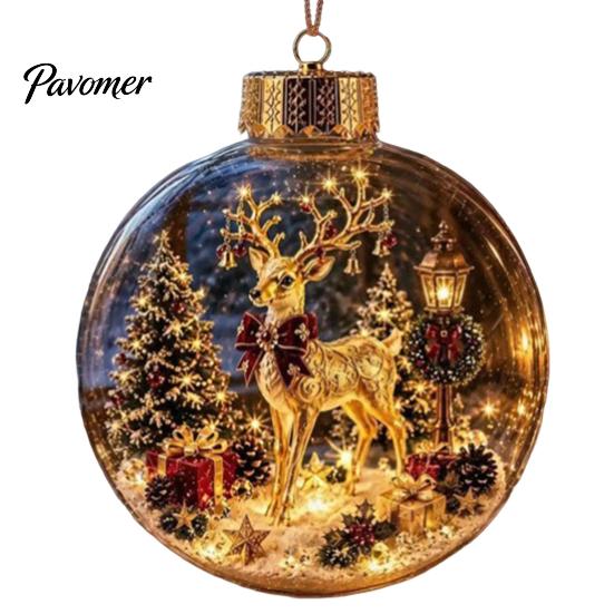 Illuminated Hanging Spheres Lighted Christmas Ornament with Warm LED Lights, Retro Metal Cap Decorative Decor for Tree Transparent Ball Holiday