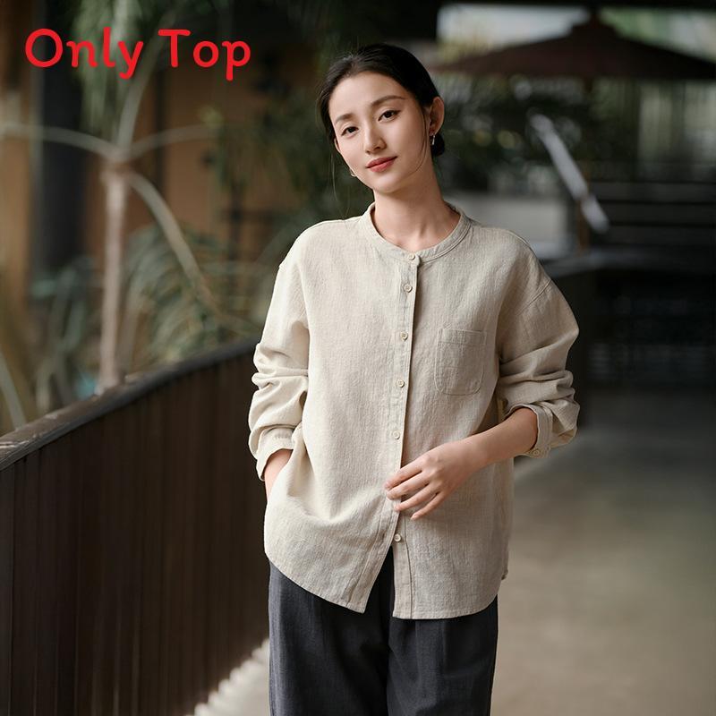 Casual Linen Shirt For Women With Mandarin Collar And Pockets Spring 2026