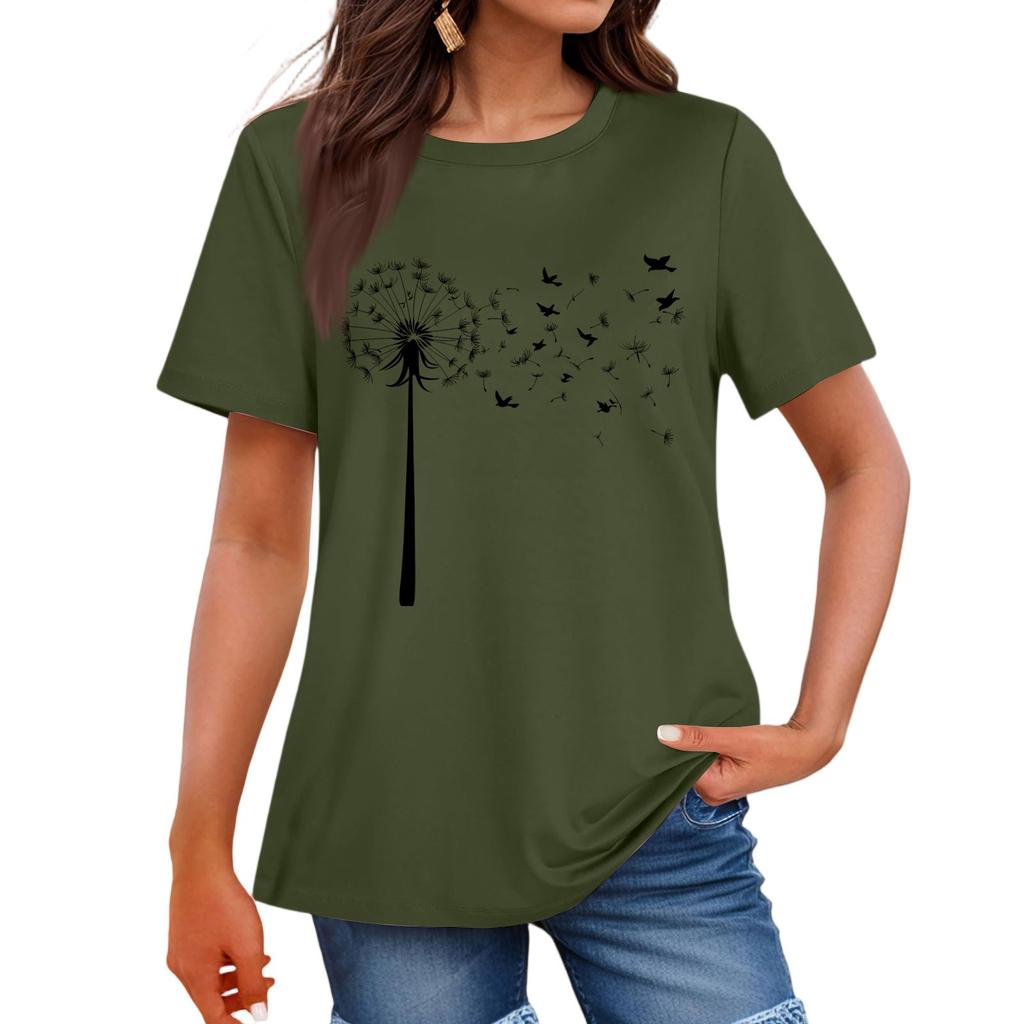 Damenmode Lässig Bedrucktes Rundhals Kurzarm T-Shirt Top T-Shirt Oberteil