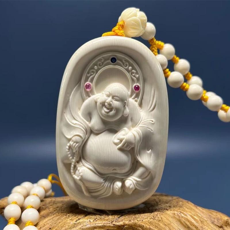 

Кулон Майтрейя Будда из натуральной слоновой кости ручной работы, ожерелье-цепочка для свитера в стиле ретро Pure Natural