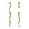 18k Gold Plated Trendy Women Jewelry Clear Cz Long Tassel Safety Pin Dangle Earring