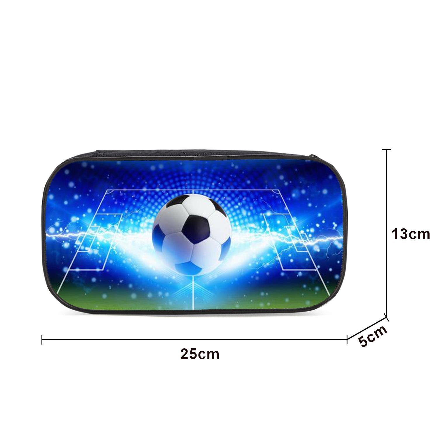 Double Layer Multi-functional Sports Pencil Case with Lightning Ice Fire Pattern – Basketball, Football & Cartoon Design Pencil Case - Football