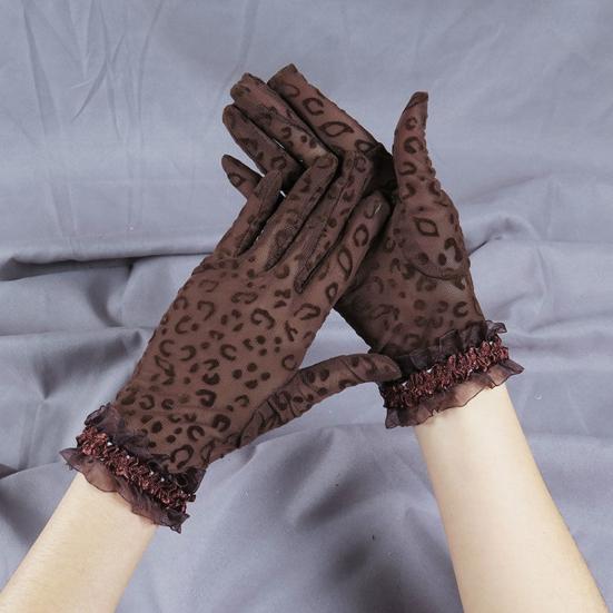 1 Paio Guanti da Sposa Trasparenti in Pizzo Sottile Stampa Leopardo Traforati Decorati Arricciati Vintage Traspiranti Guanti da Ballo per Appuntamenti